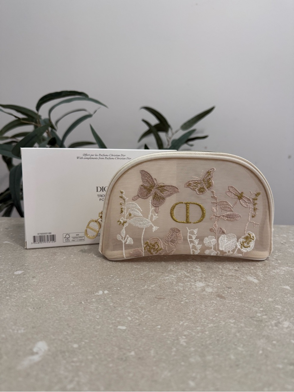 Dior Embroidered Butterfly & Floral Cosmetic Pouch